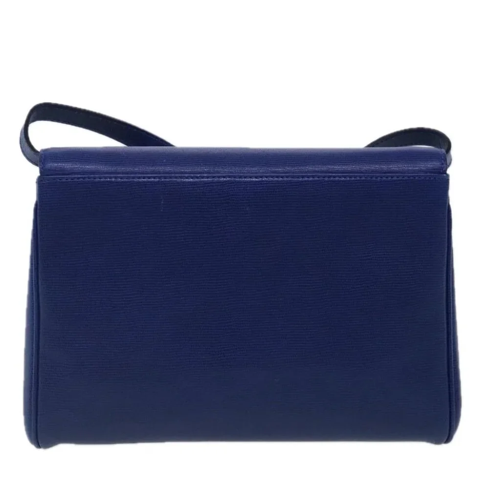 CELINE Shoulder Bag Leather Blue Gold Auth 94799V - Picture 3 of 15